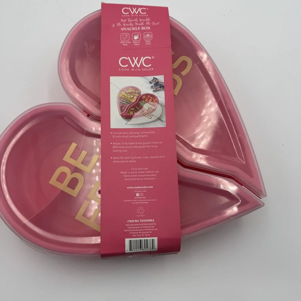 Cook With Color Best Friends Heart Snackle Box 8 Compartment Pink NWT
